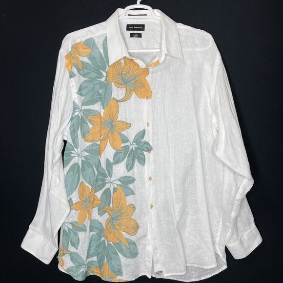 Paul Fredrick Other - Paul Fredrick Linen Button Shirt Size XXL White Yellow Finest Pure Linen Floral